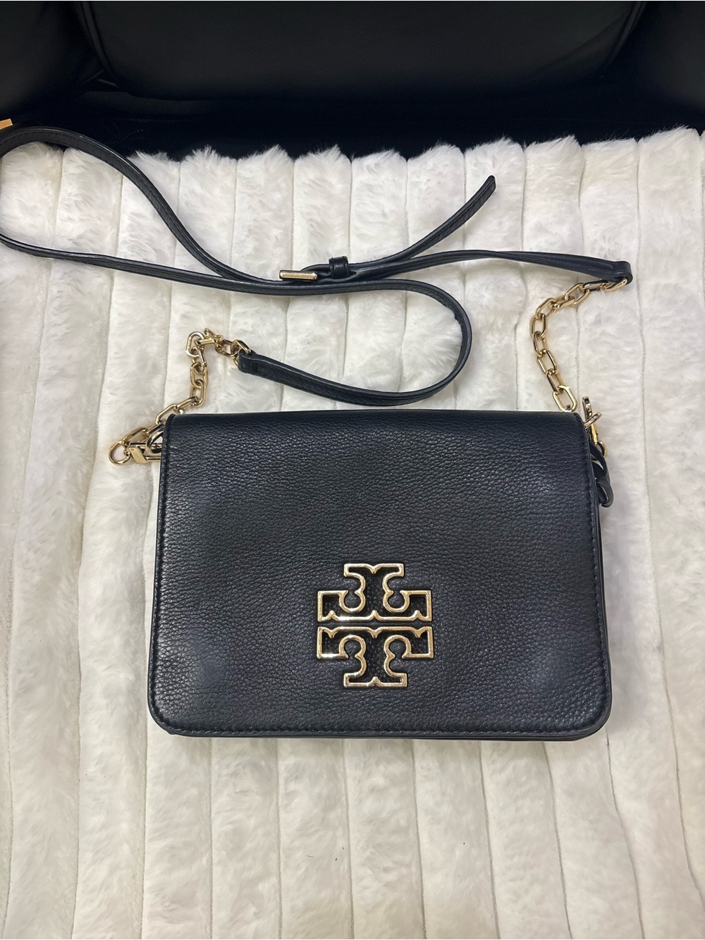 Tory Burch Black Leather Crossbody with Gold Logo